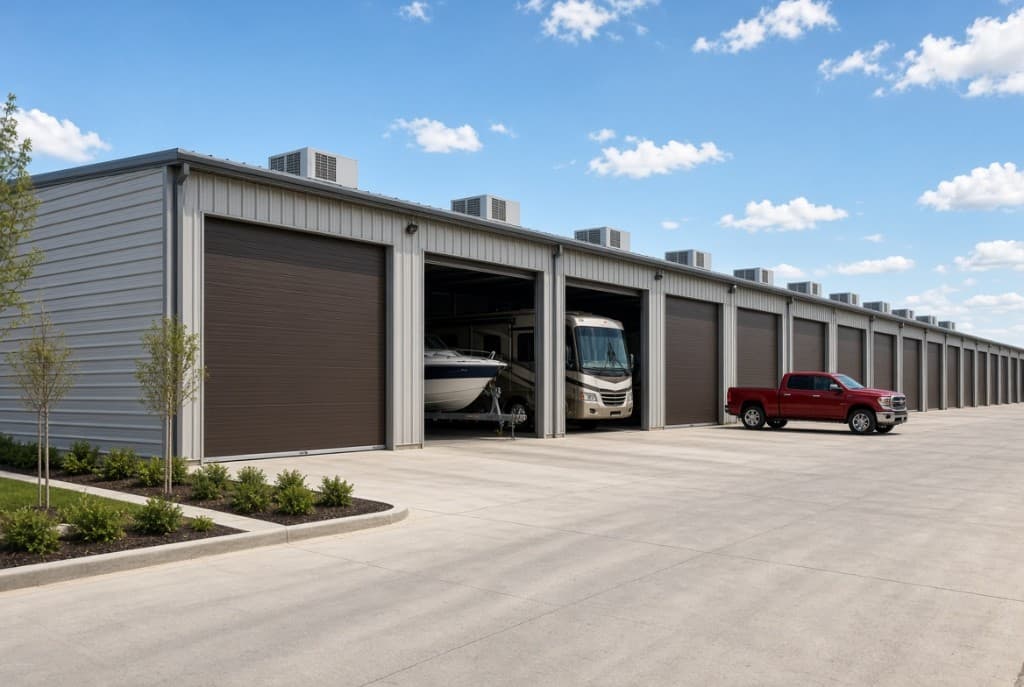 Climate-controlled storage bays with boat and RV units